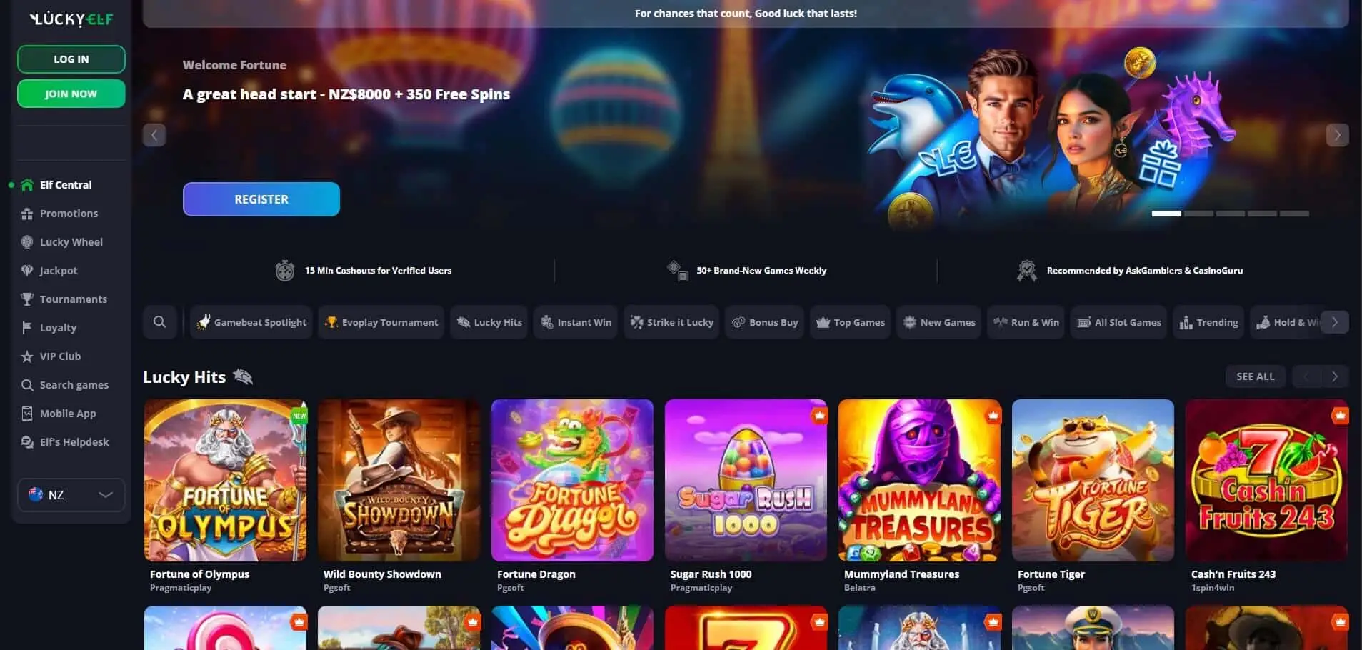 LuckyElf Casino bonus and promotions page